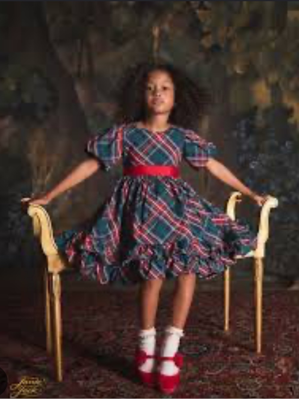 Janie and Jack Green and Red Plaid Holiday Dress with Red Sash